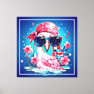American Flag with Flamingo Cartoon-69681 Canvas Print