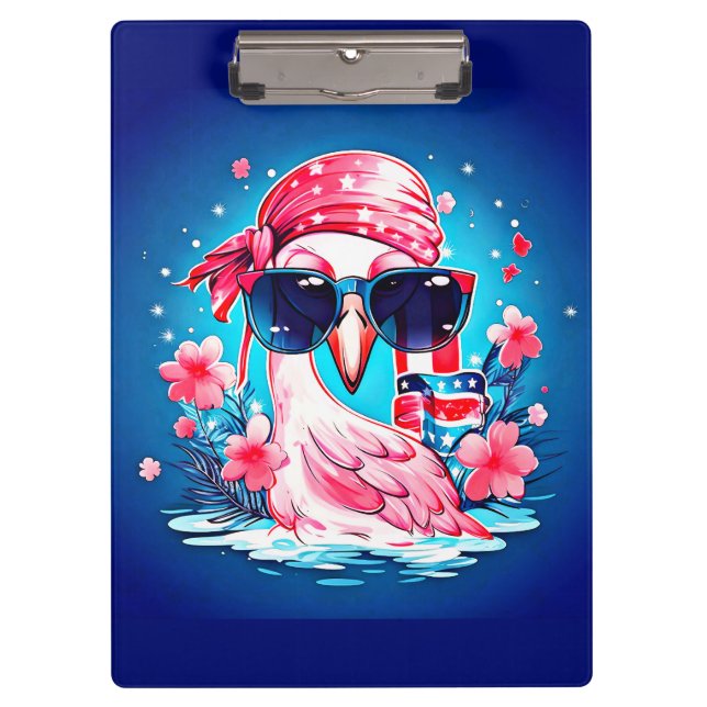 American Flag with Flamingo Cartoon-69681 Clipboard (Front)
