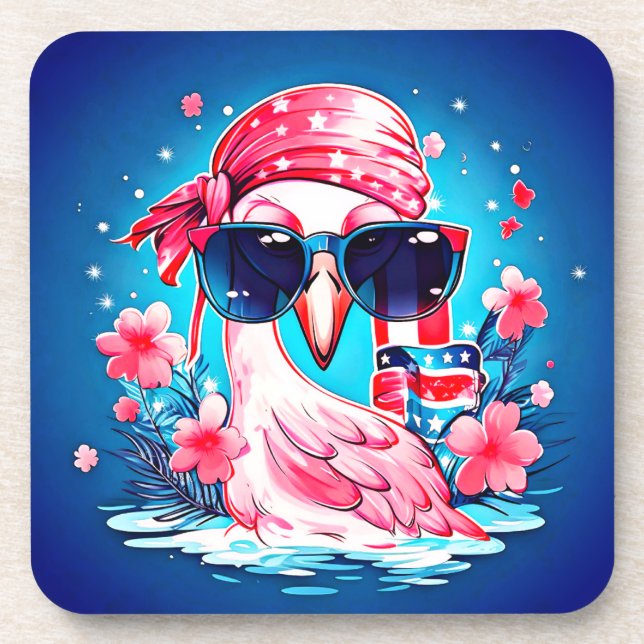 American Flag with Flamingo Cartoon-69681 Coaster (Front)