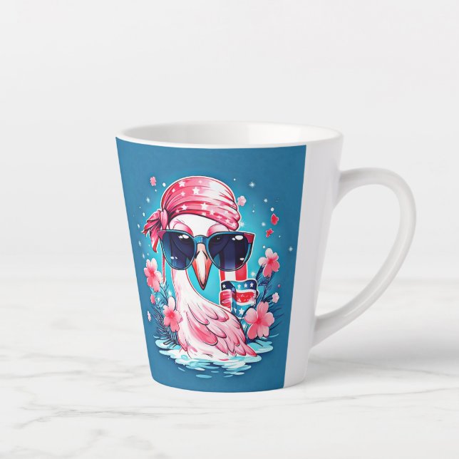 American Flag with Flamingo Cartoon-69681 Latte Mug (Right)