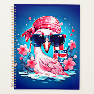 American Flag with Flamingo Cartoon Planner