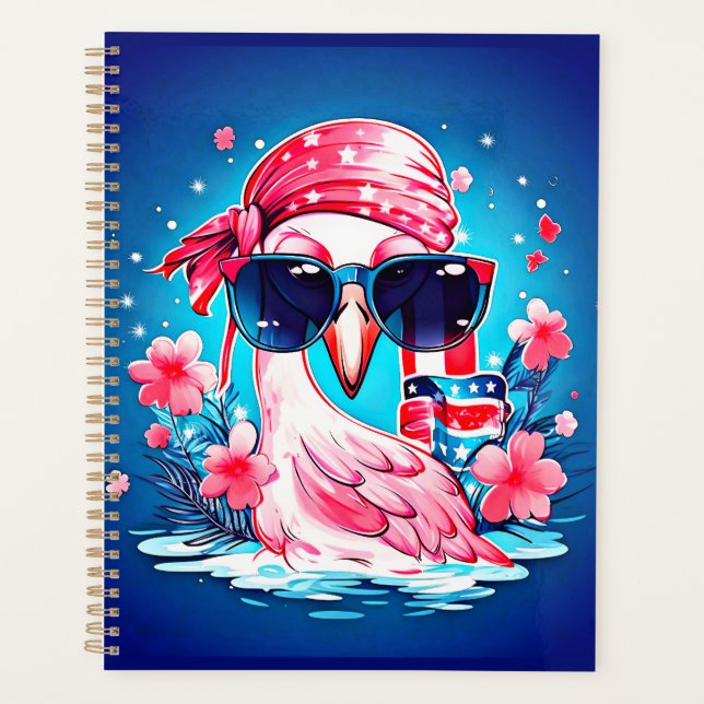 American Flag with Flamingo Cartoon  Planner (Front)