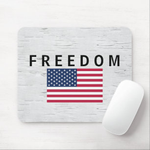 American Flag With FREEDOM Text On Birch Mouse Pad