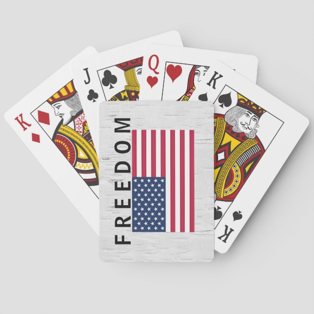 American Flag With FREEDOM Text On Birch Playing Cards (Back)