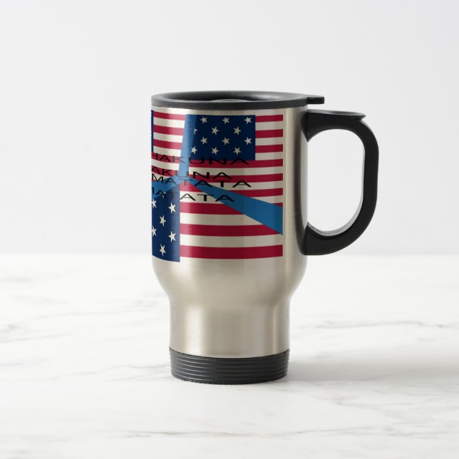 American Flag with Hakuna Matata: Patriotic Design Travel Mug (Right)