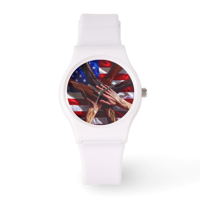American Flag with hands from various Americans Watch (Front)