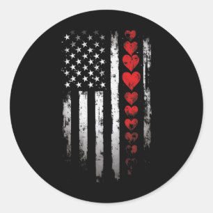 American Flag With Heart Valentine Mens  Classic Round Sticker