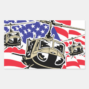 American Flag with Helicopters Rectangular Sticker