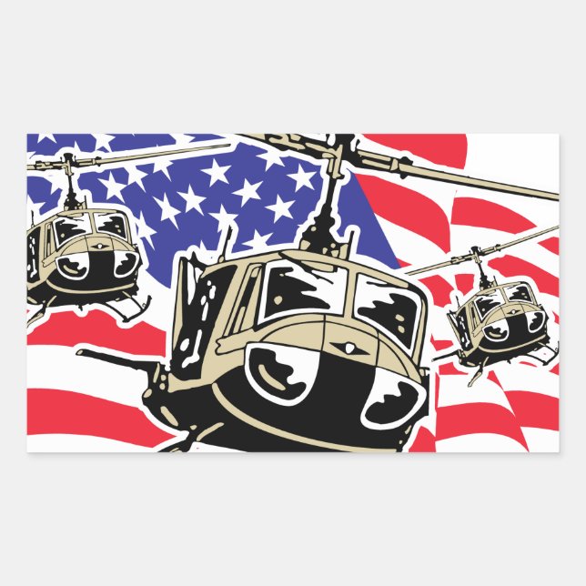 American Flag with Helicopters Rectangular Sticker (Front)