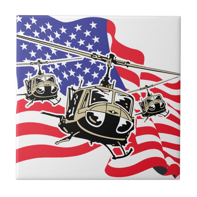 American Flag with Helicopters Tile (Front)