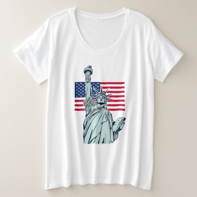 American Flag with Lady Liberty    Plus Size T-Shirt (Design Front)