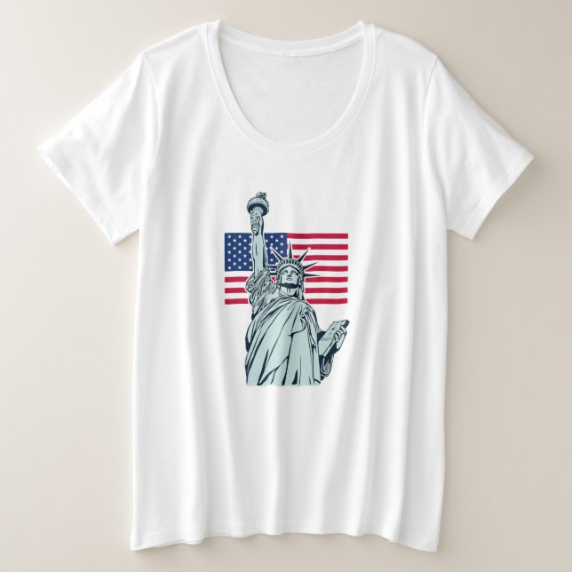 American Flag with Lady Liberty  Plus Size T-Shirt (Design Front)