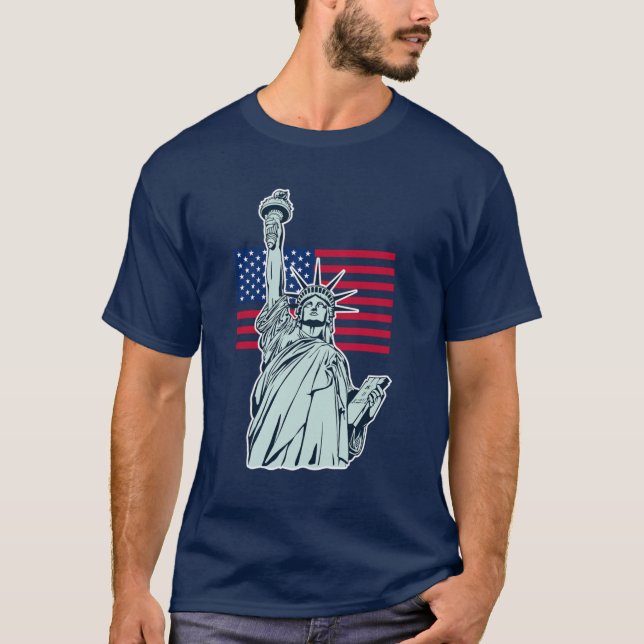 American Flag with Lady Liberty   T-Shirt (Front)
