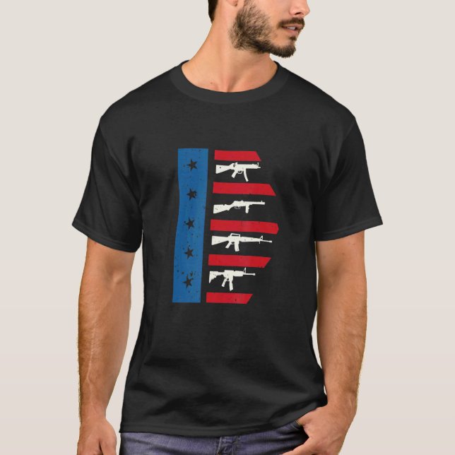 American Flag With Machine Guns I Gun T-Shirt (Front)