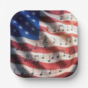 American Flag With Musical Notes Paper Plate