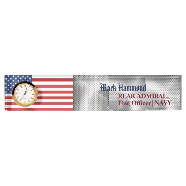 American Flag with Steel Pattern Naval Acrylic  Nameplate (Front)