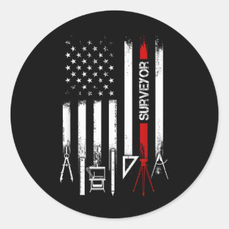American Flag With Surveyor For Women Men Father  Classic Round Sticker