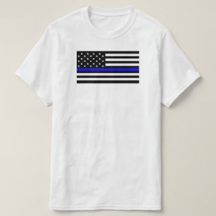 American Flag With Thin Blue Line Support Police T-Shirt