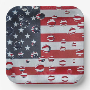 American Flag With Water Drops Paper Plate
