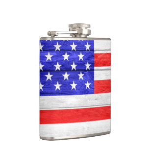 American Flag Wood Hip Flask