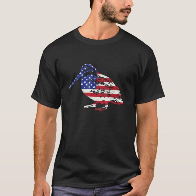 American Flag Woodcock Hunter Timberdoodle Bogsuck T-Shirt (Front)