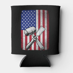 American Flag Woodworker Carpenter Woodworking Can Cooler