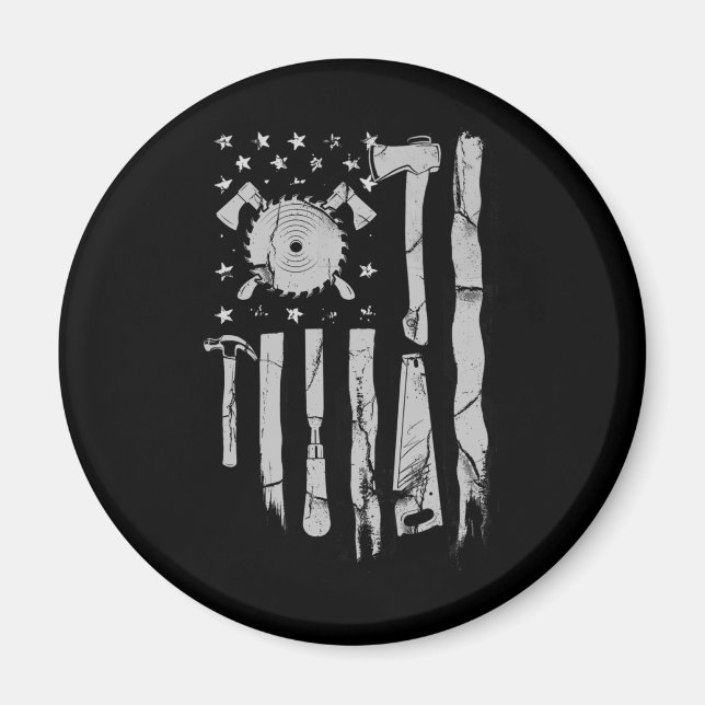 American Flag Woodworking Carpenter Wood Working Magnet (Front)
