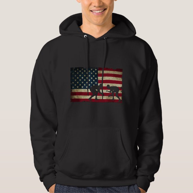 American Flag Wrestling - Cool USA Wrestle for Fan Hoodie (Front)