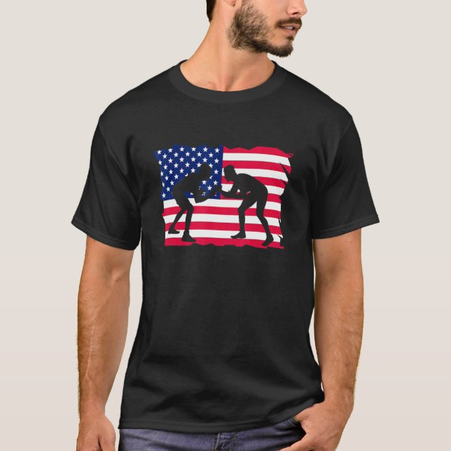 American Flag Wrestling Wrestler Wrestling Fan T-Shirt (Front)