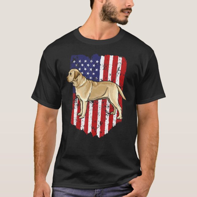 American Flag Yellow Labrador Retriever 4th Of Jul T-Shirt (Front)