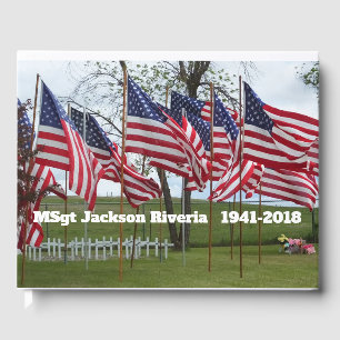 American Flags and Crosses Military Memorial Guest Book