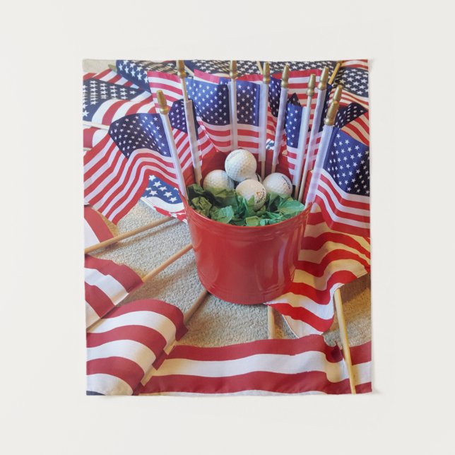 American Flags and Golf Balls Tapestry (Front)