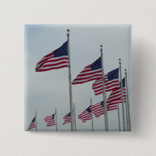 American Flags at the Washington Monument 15 Cm Square Badge