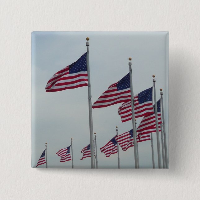 American Flags at the Washington Monument 15 Cm Square Badge (Front)