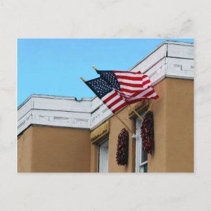 American Flags Flying on Albuquerque Adobe Postcard
