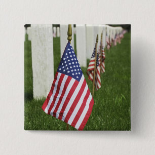 American flags on tombs of American Veterans on 2 15 Cm Square Badge