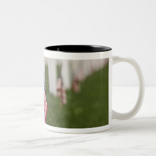 American flags on tombs of American Veterans on Two-Tone Coffee Mug