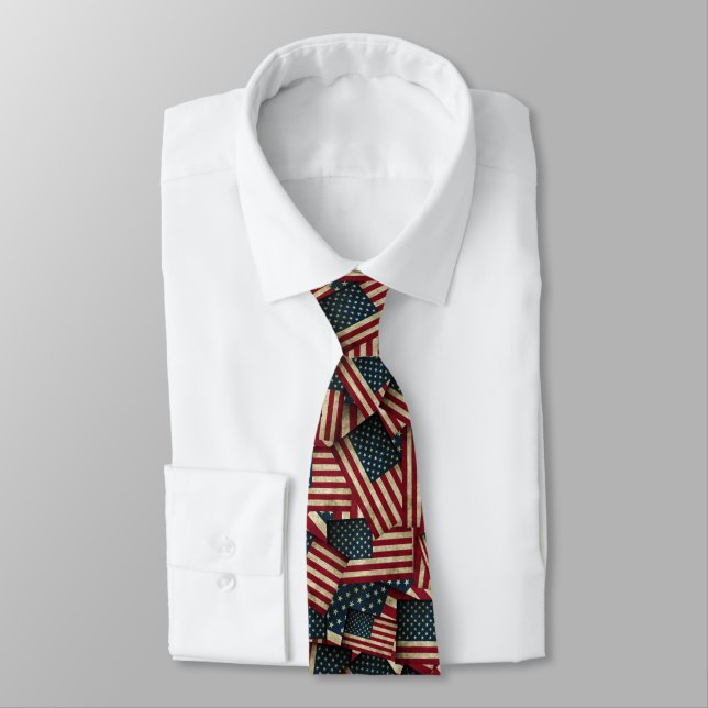 American Flags Pattern Tie (Tied)