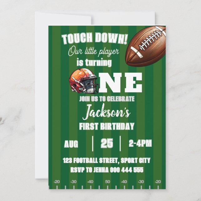 American Football 1st First Birthday Sports Invitation (Front)