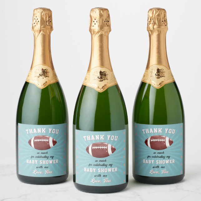 American Football Baby Shower Thank You Sparkling Wine Label (Bottles)