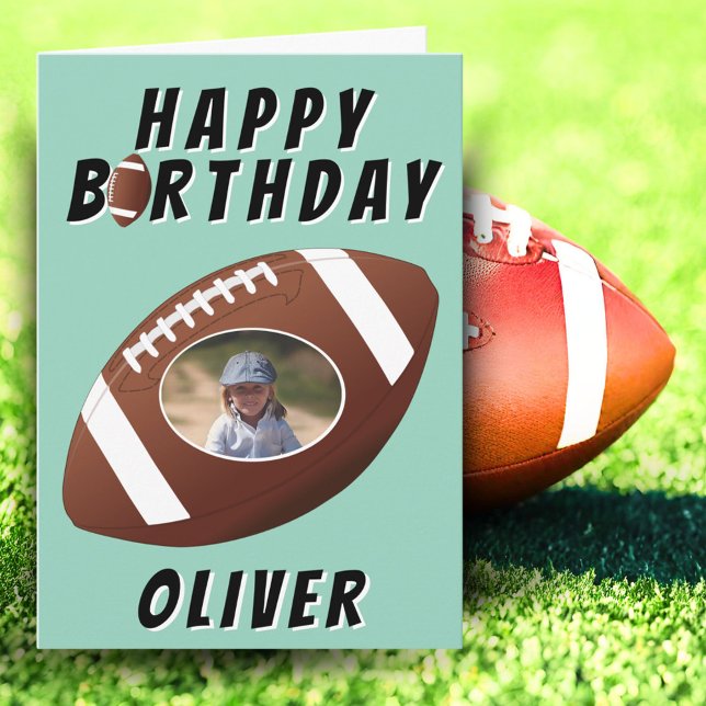 American Football Ball Birthday Boy Photo Card (Creator Uploaded)