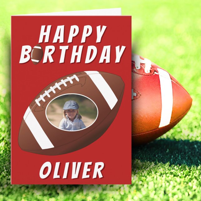 American Football Ball Birthday Boy Photo Card (Creator Uploaded)