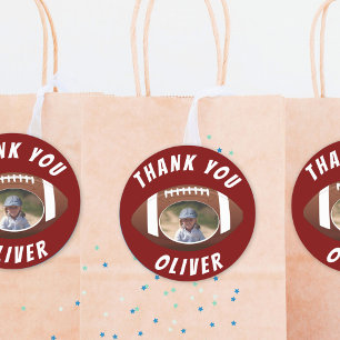 American Football Ball Birthday Photo Thank you Classic Round Sticker