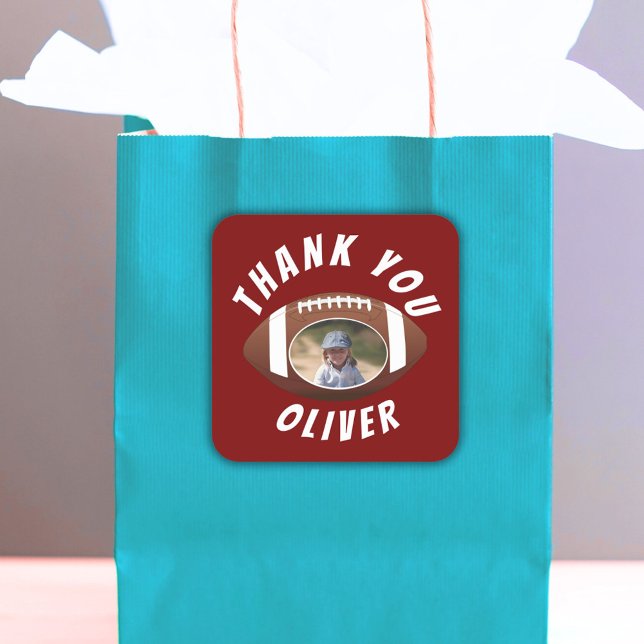 American Football Ball Birthday Photo Thank you Square Sticker (Creator Uploaded)