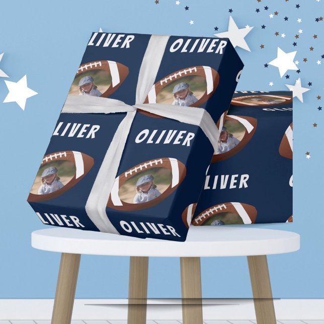 American Football Ball Boy Photo Wrapping Paper (Creator Uploaded)