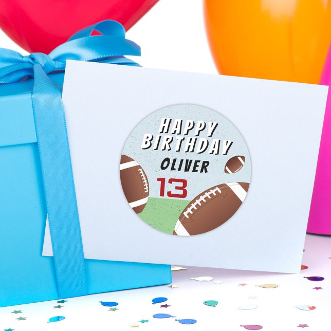 American Football Ball Happy Birthday  Classic Round Sticker (Creator Uploaded)