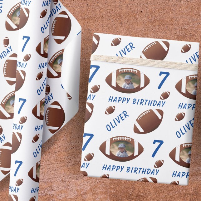 American Football Ball Happy Birthday Photo Wrapping Paper (Creator Uploaded)