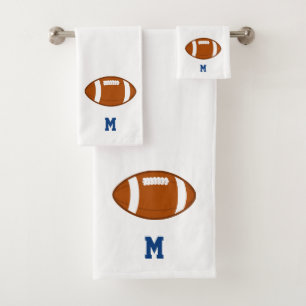 American Football Ball & Monogram on White Bath Towel Set