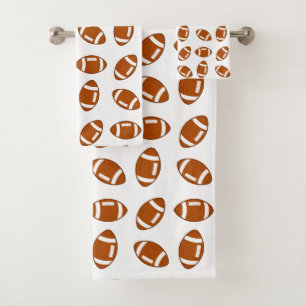 American Football Ball Pattern on White Bath Towel Set