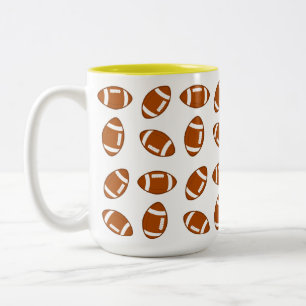 American Football Ball Pattern on White Two-Tone Coffee Mug